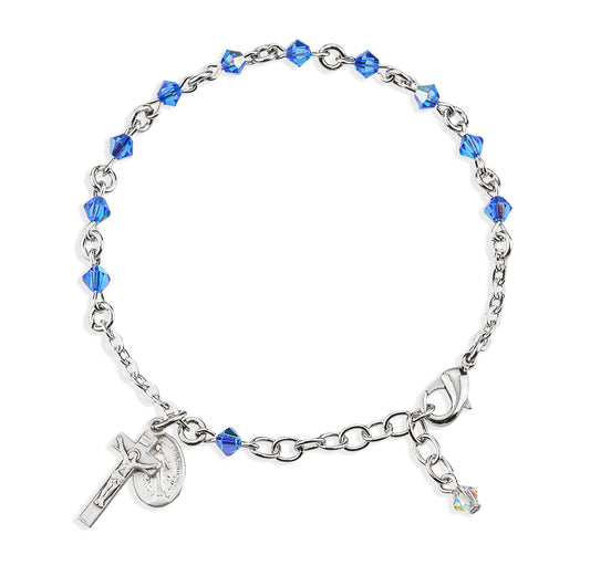 Rosary Bracelet Created with 4mm Sapphire Swarovski Crystal Rondelle Beads by HMH