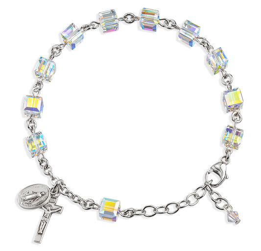Rosary Bracelet Created with 4mm Aurora Borealis Swarovski Crystal Butterfly Beads by HMH