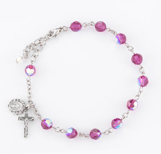 Round Crystal Rosary Bracelet Created with 6mm Swarovski Crystal Fuchsia Beads by HMH