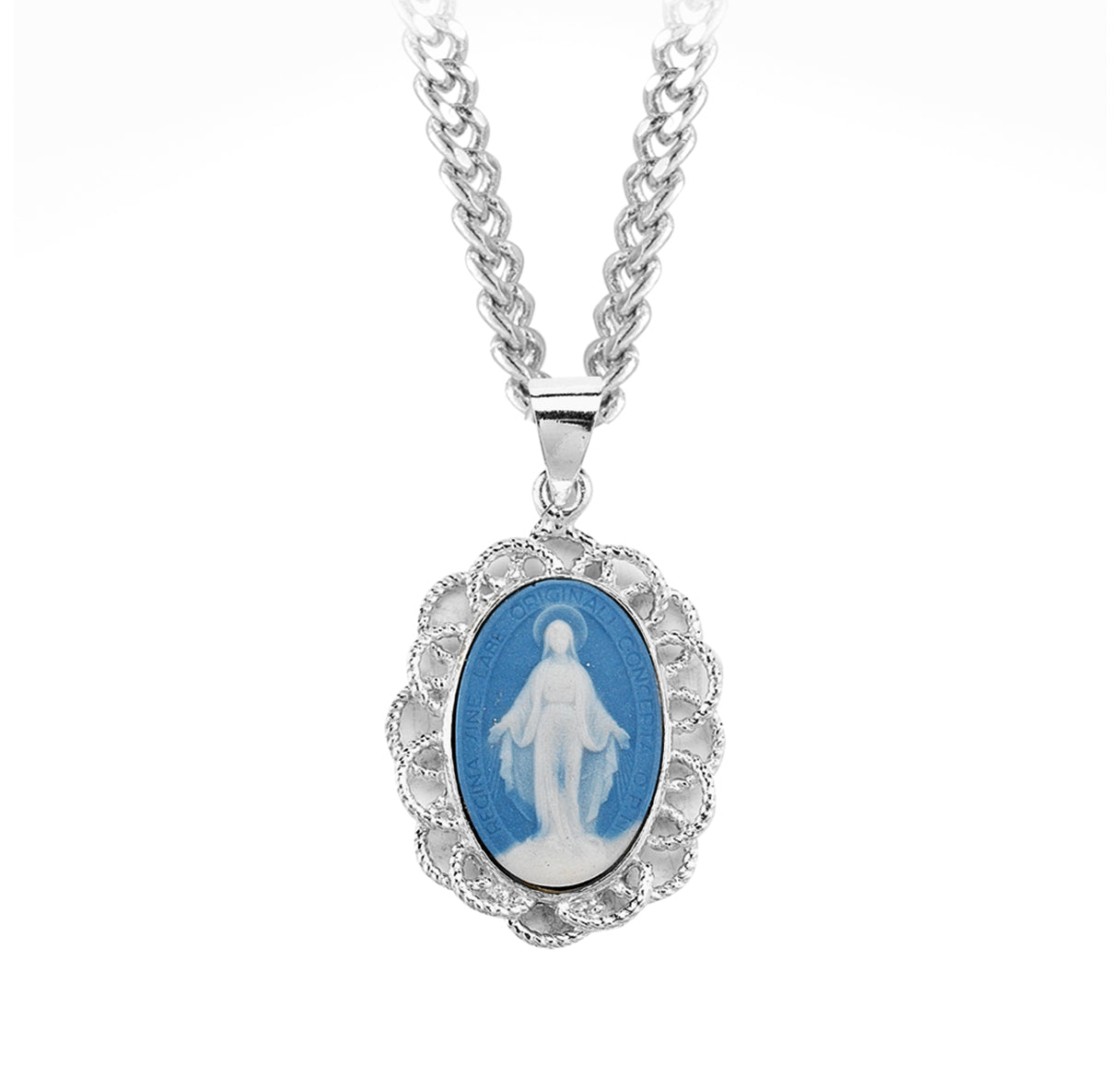 Light Blue Sterling Silver Cameo Miraculous Medal – The Catholic Shop