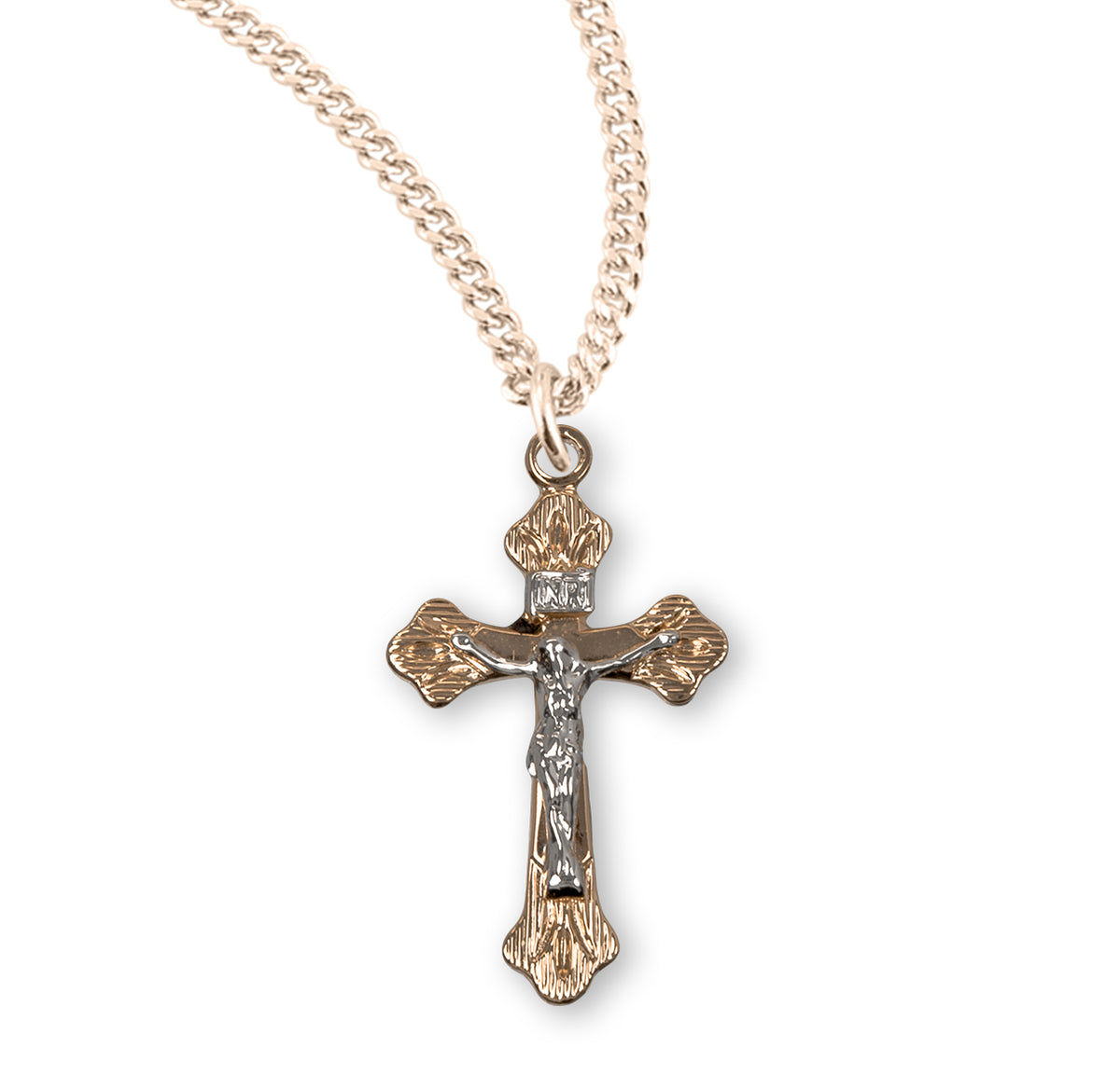 Flare Tipped Gold Over Sterling Silver Two Tone Crucifix
