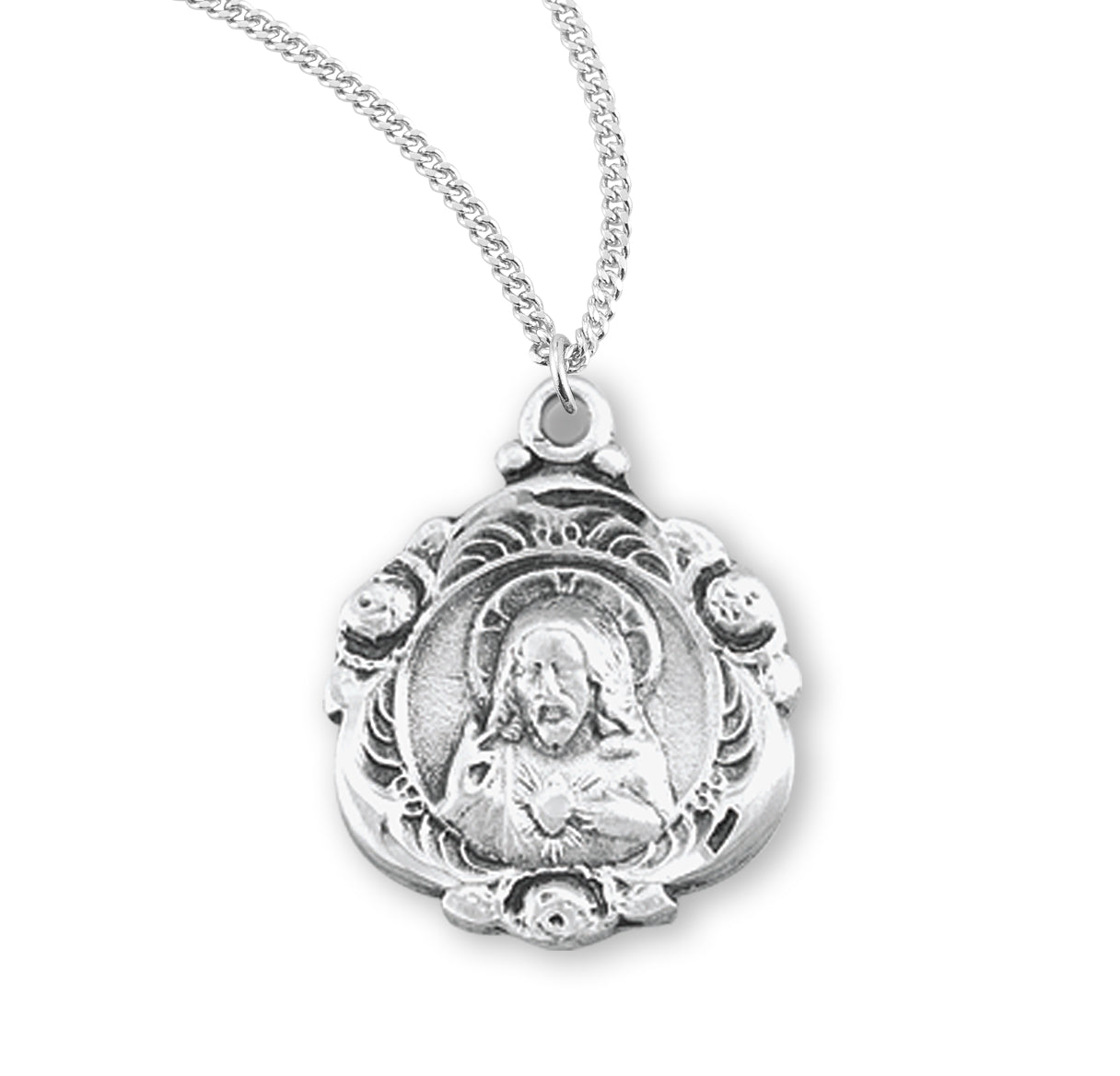 Sterling Silver Scapular Sacred Heart of Jesus Medal