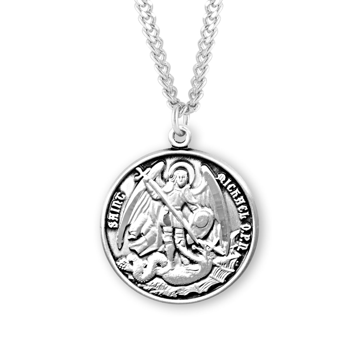 Saint Michael the Archangel in Styled Cross Shield Medal