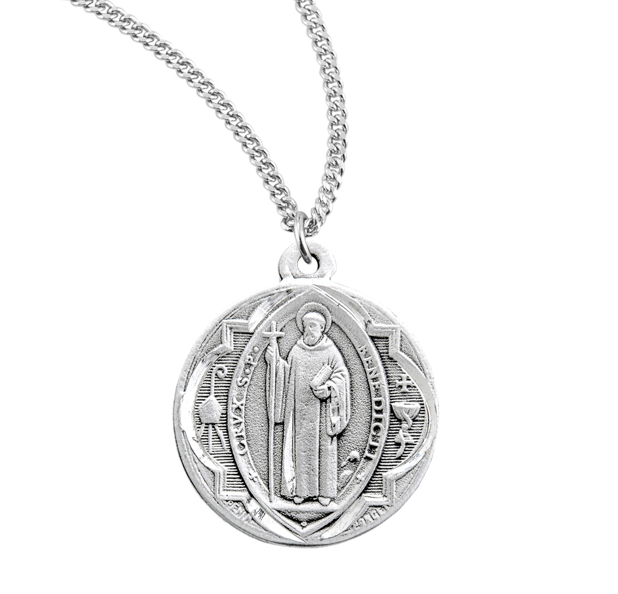 Saint Benedict Round Sterling Silver Medal – The Catholic Shop