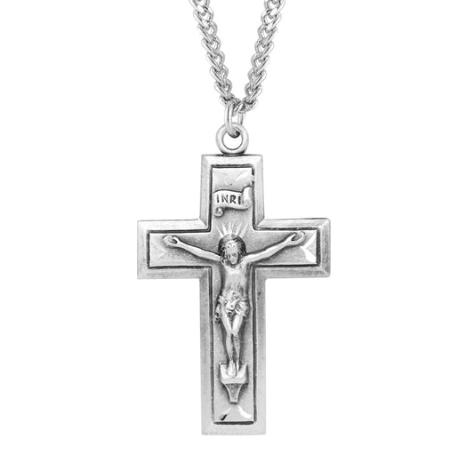 Sterling Silver Engraved Wide Cross Crucifix