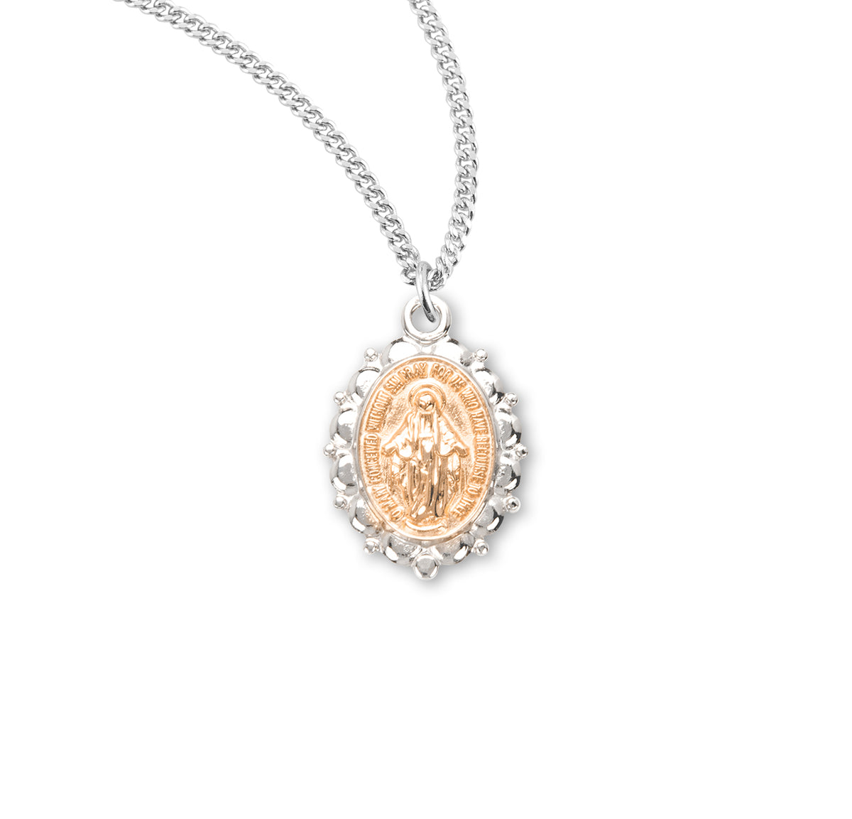 Sterling Silver Oval Blue Enameled Miraculous Medal