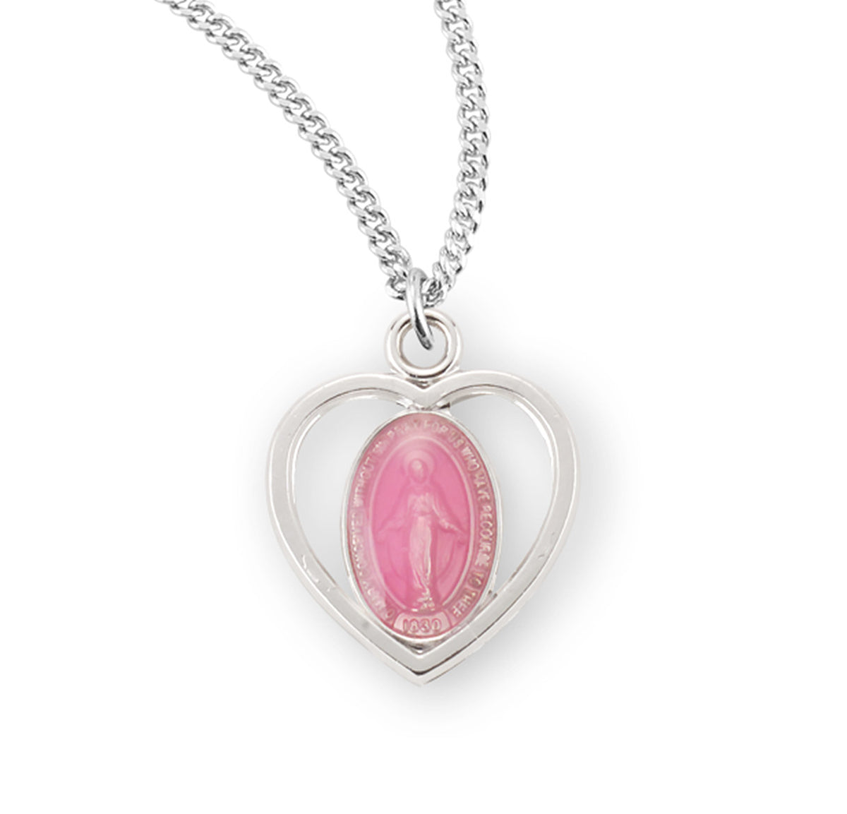 Sterling Silver Pink Enameled Miraculous Medal