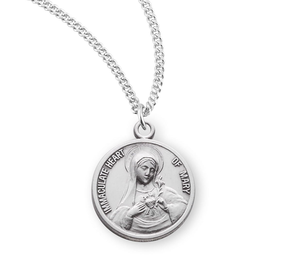 Immaculate Heart of Mary Round Sterling Silver Medal