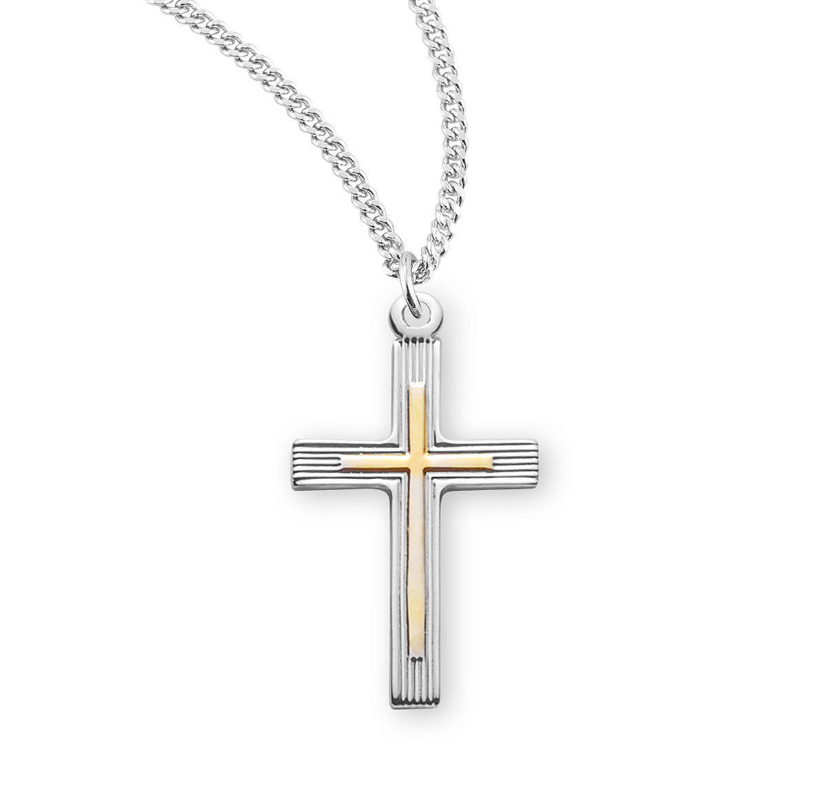 Sterling Silver Cross with High Polished Inlayed Cross