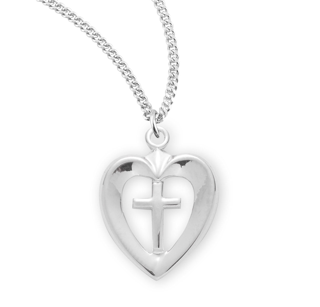 Sterling Silver Cross in an Open Heart Pendant – The Catholic Shop