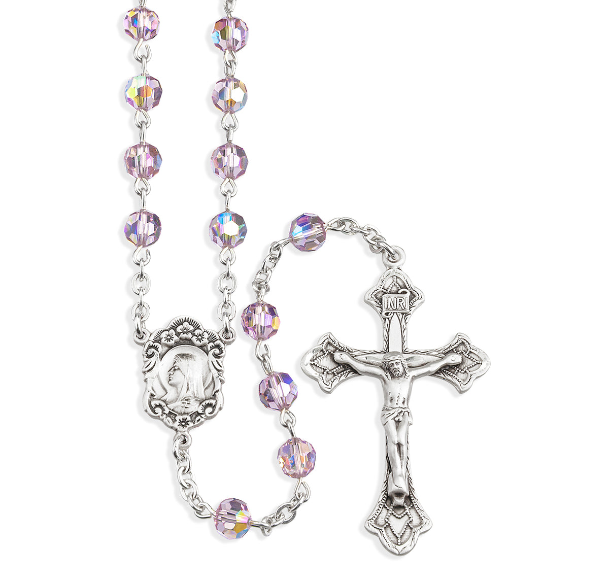 Sterling Silver Rosary Hand Made with finest Austrian Crystal 6mm Light Amethyst Faceted Round Beads by HMH