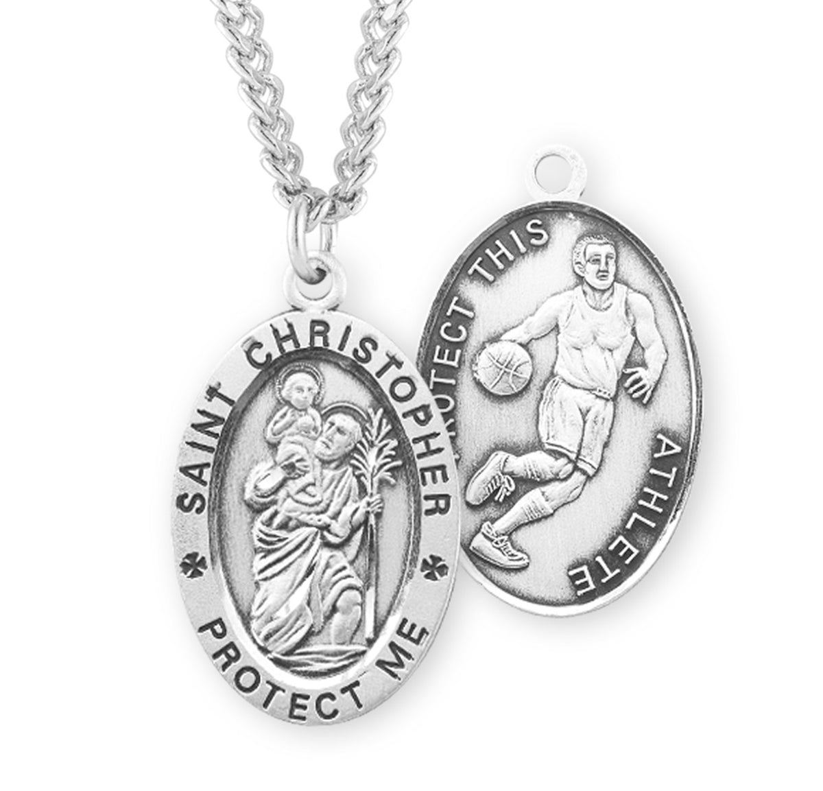Saint Christopher Oval Sterling Silver Basketball Male Athlete Medal