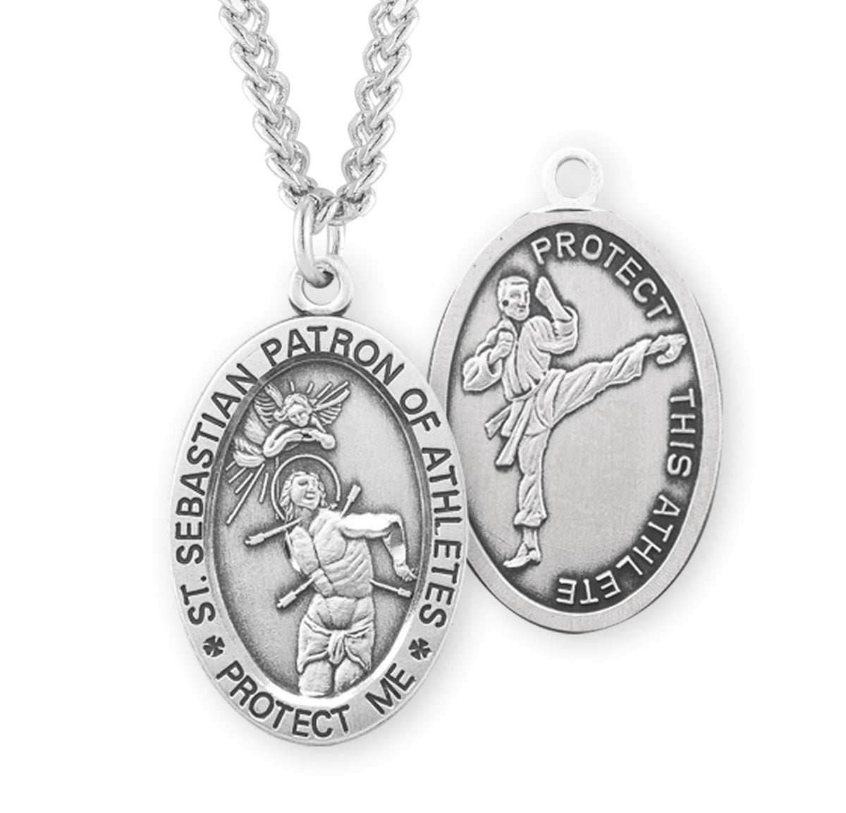 Saint Sebastian Oval Sterling Silver Martial Arts Male Athlete Medal