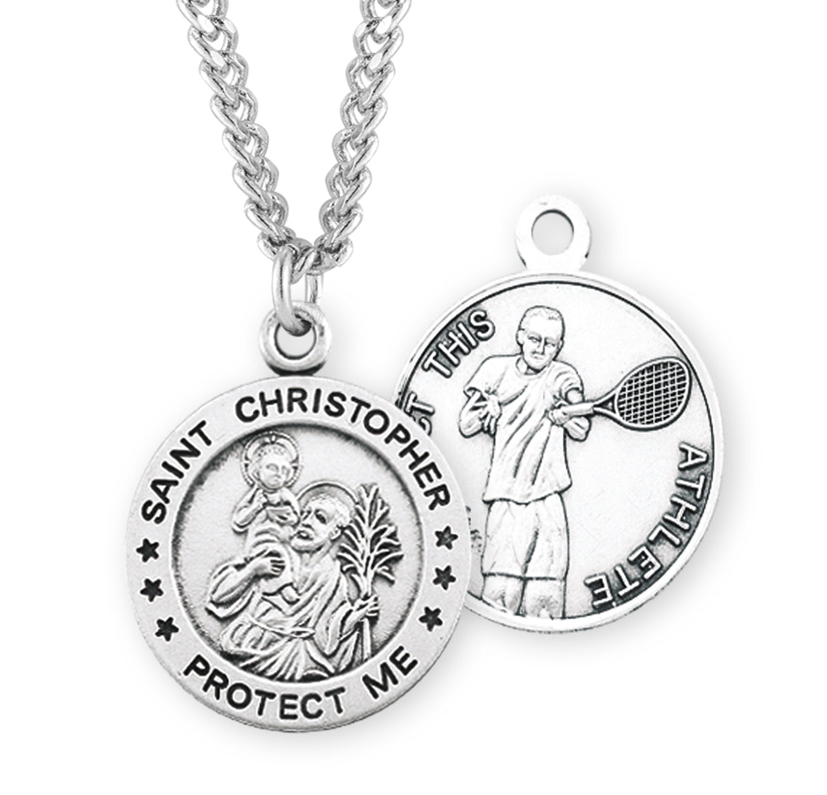 Saint Christopher Round Sterling Silver Tennis Male Athlete Medal