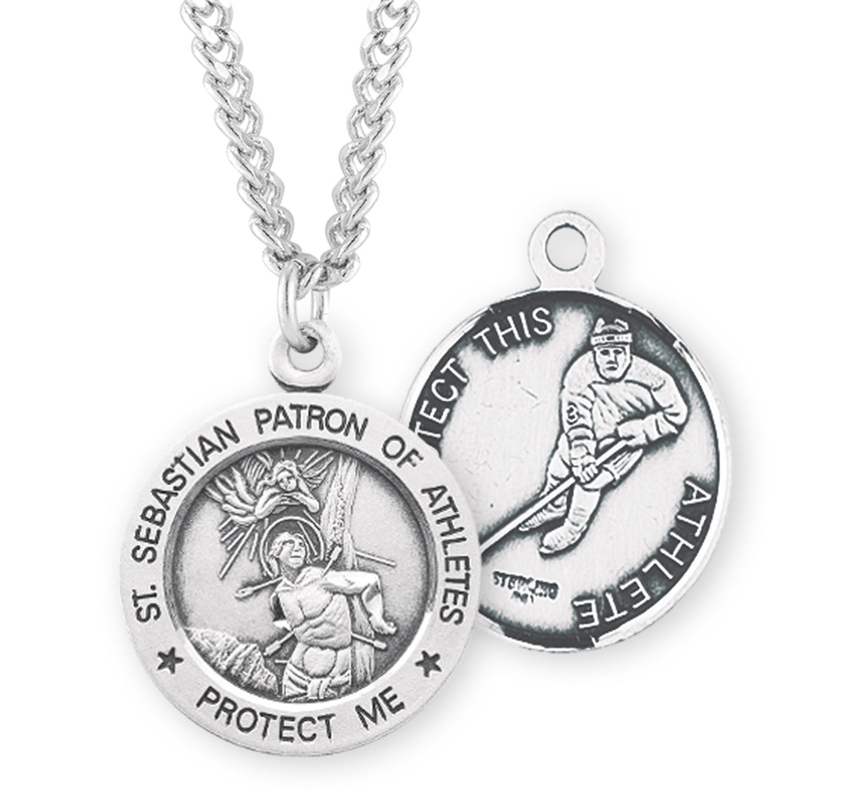 Saint Sebastian Round Sterling Silver Hockey Male Athlete Medal