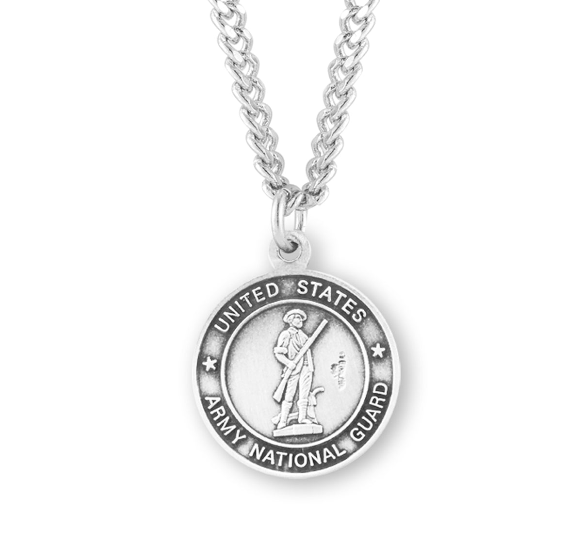Sterling Silver Army National Guard Medal with St. Christopher on Reverse Side