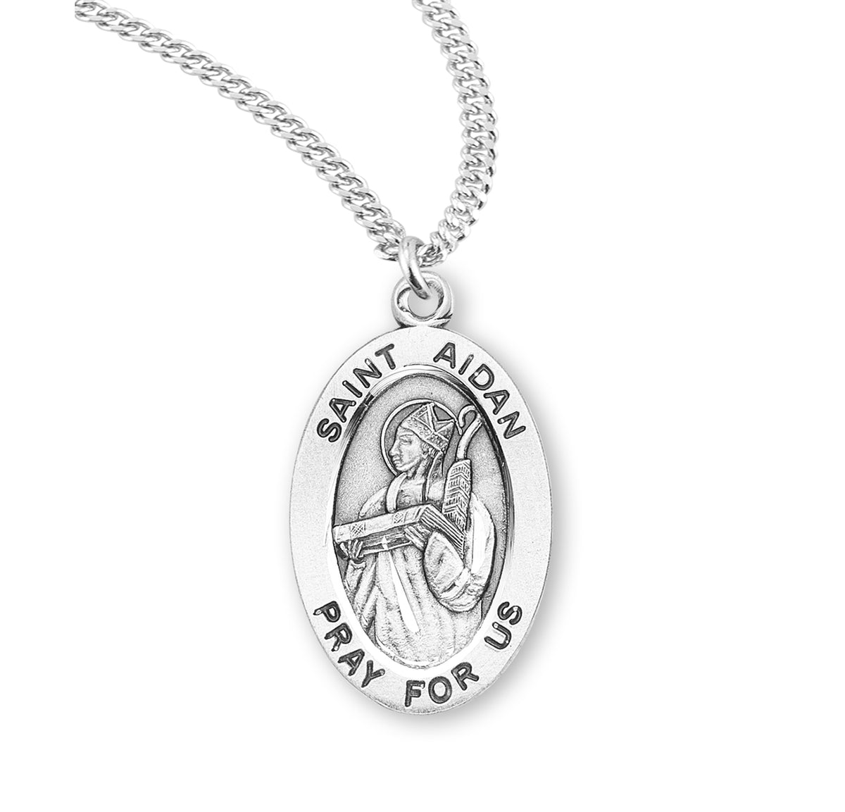 Patron Saint Aidan Oval Sterling Silver Medal