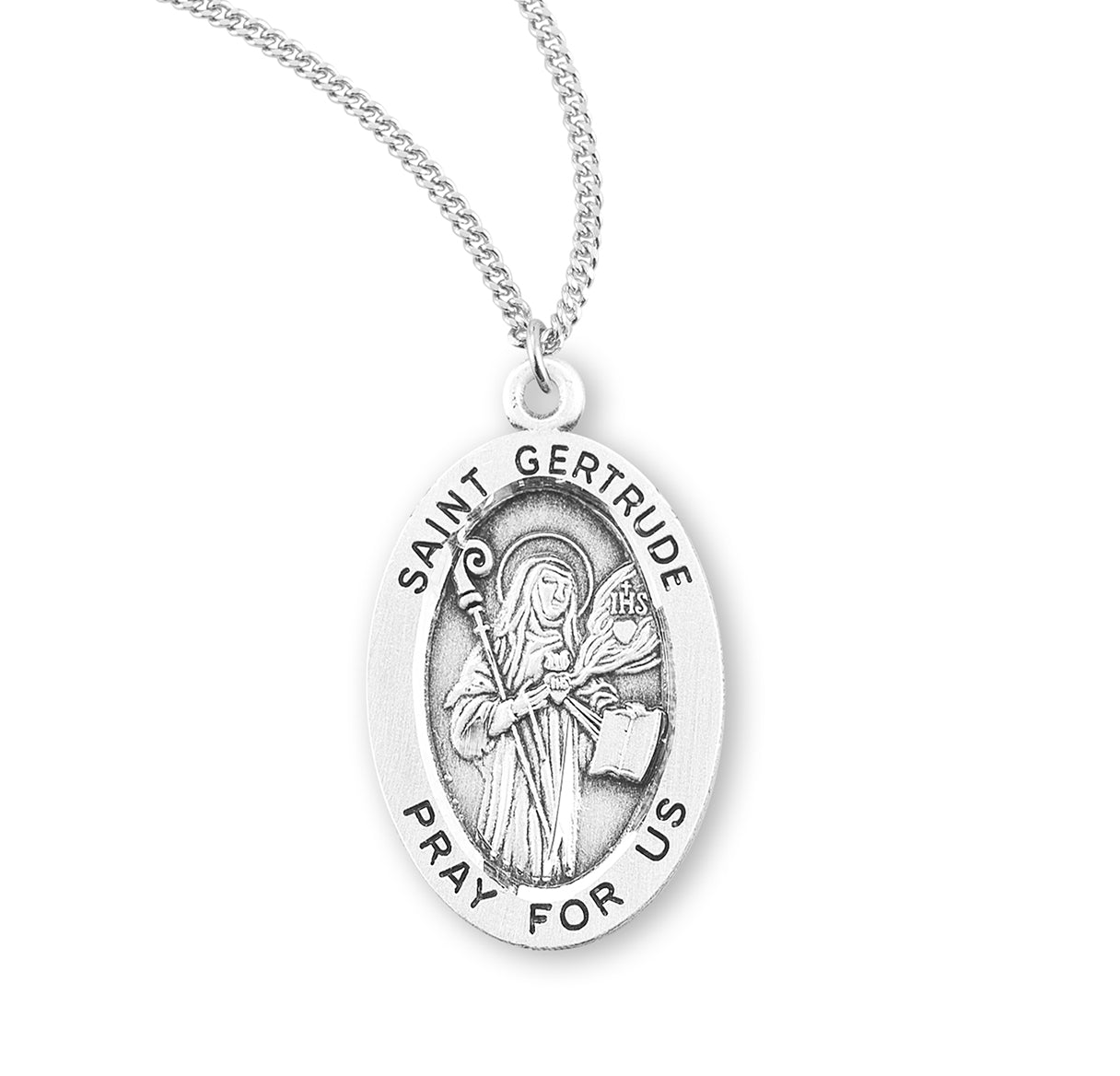 Patron Saint Gertrude Oval Sterling Silver Medal – The Catholic Shop