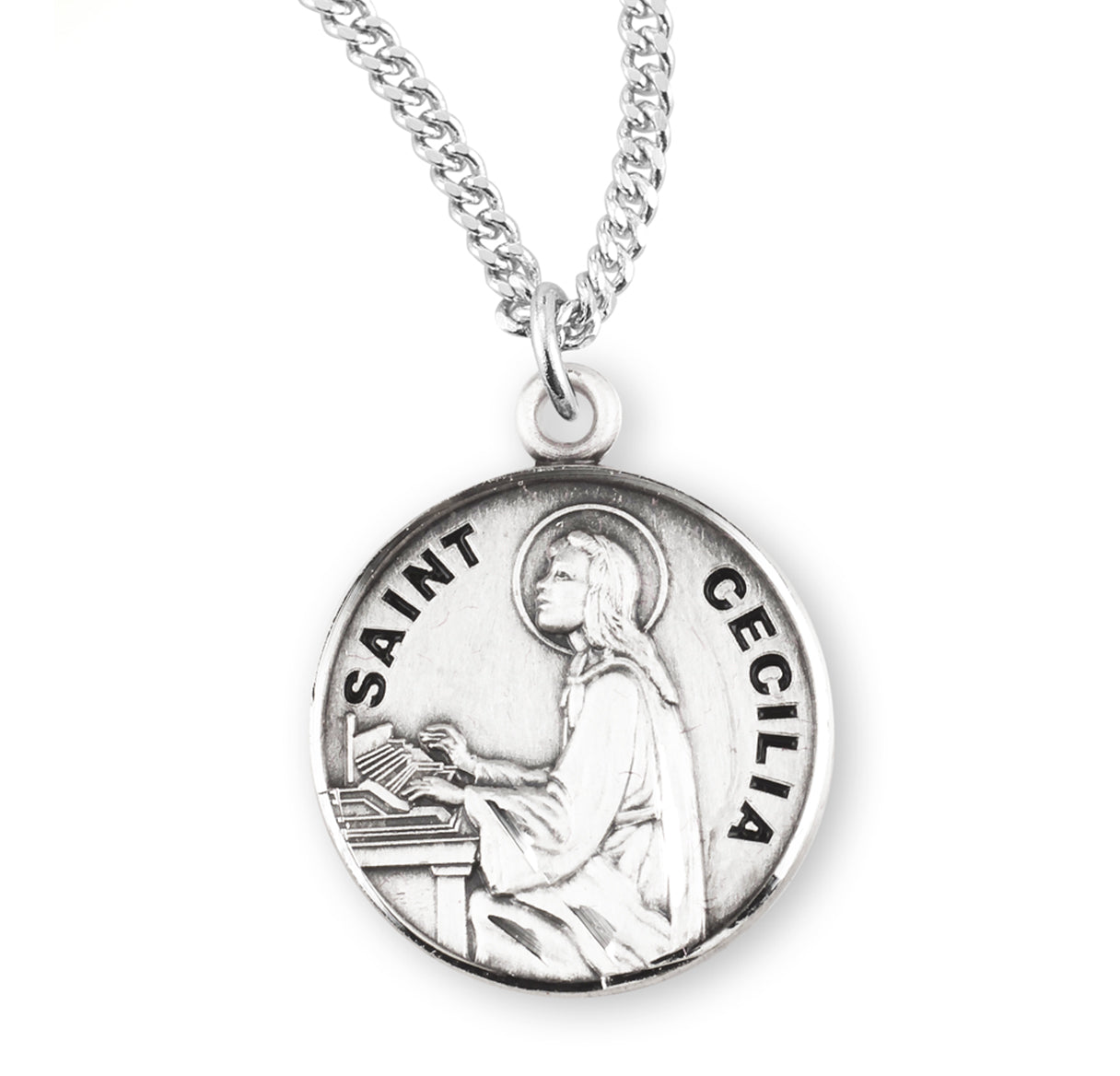 Patron Saint Cecilia Round Sterling Silver medal – The Catholic Shop