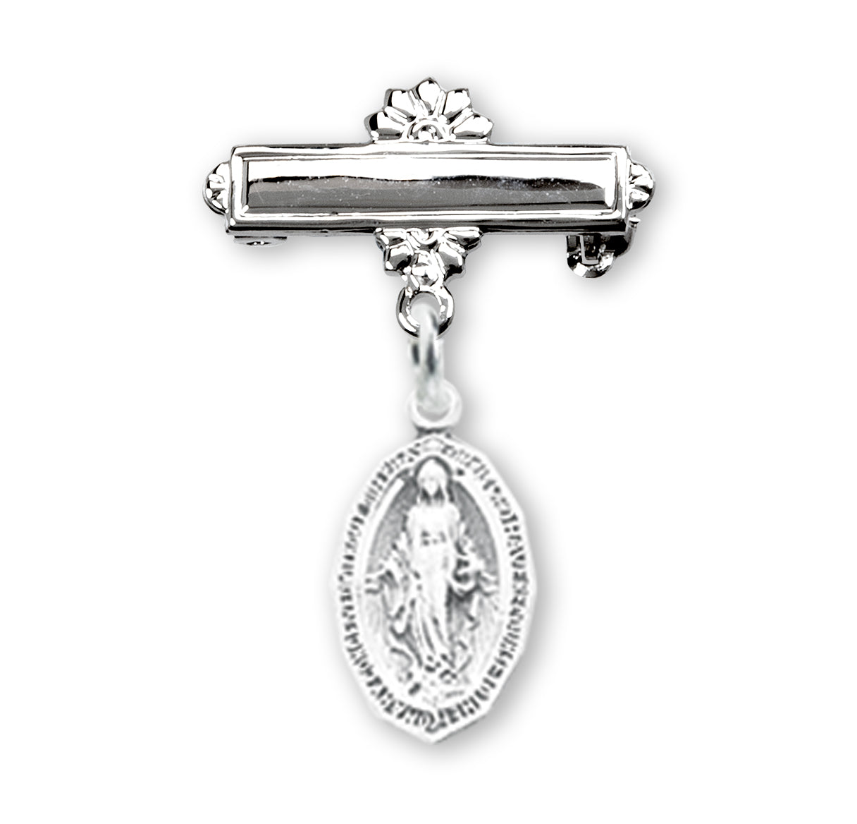 Sterling Silver Baby Miraculous Medal on a bar pin