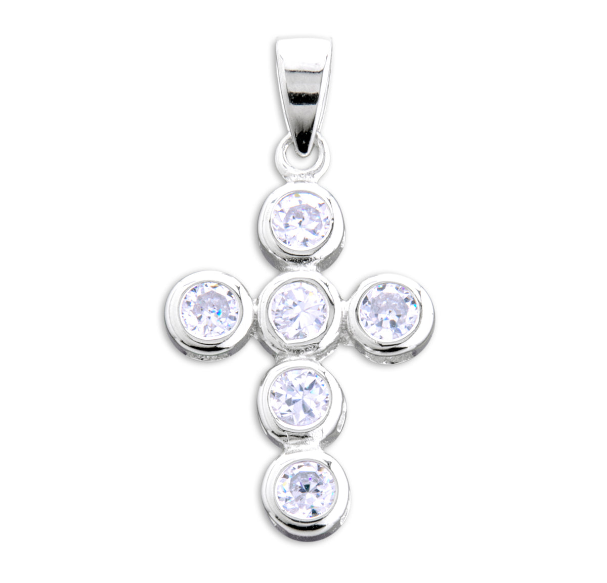 Sterling Silver Cross with 6 Round CZ Settings