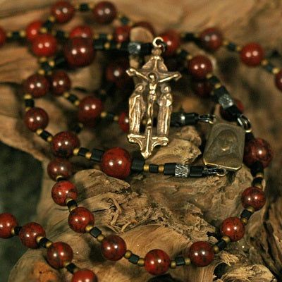 Jasper Rosary with Bronze Crucifixion Scene