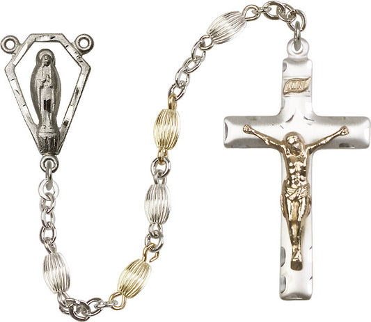 5x7mm Sterling Silver Corregated  Rosary