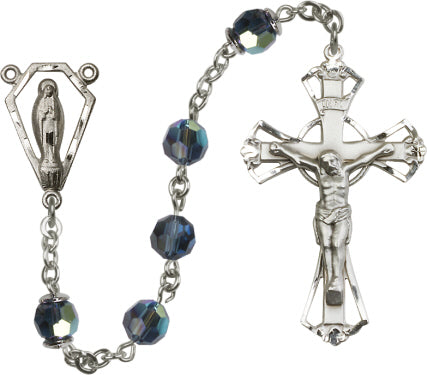 8mm Montana Blue Swarovski, Capped Our Father Aur