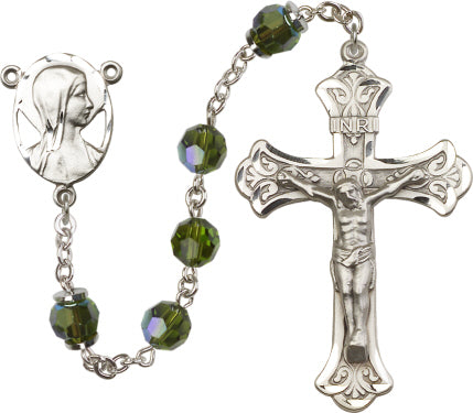 8mm Olive Swarovski, Capped Our Father Aurora Bor