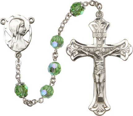 8mm Peridot Swarovski, Capped Our Father Aurora B