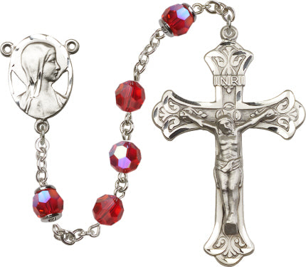 8mm Ruby Swarovski, Capped Our Father Aurora Bore