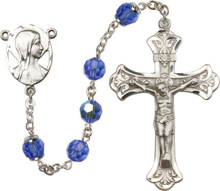 8mm Sapphire Swarovski, Capped Our Father Aurora