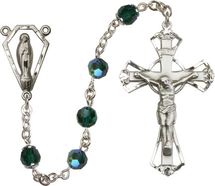 6mm Emerald Swarovski, Austrian Tin Cut Aurora Bo