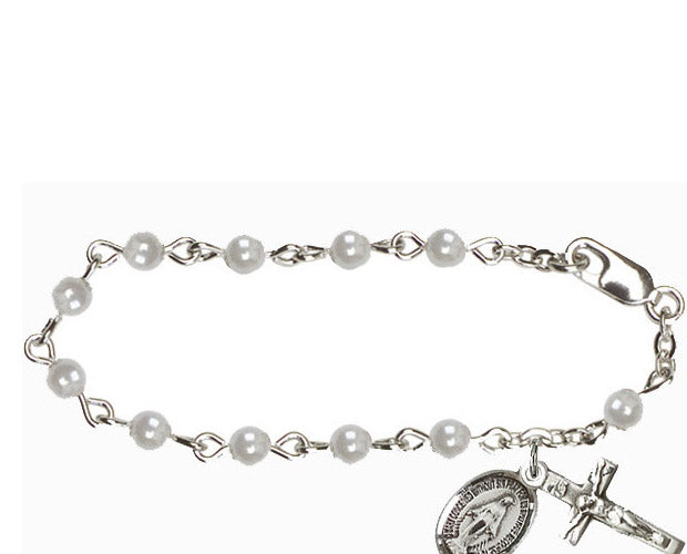 4mm Sterling Silver Faux Pearl Rosary Bracelet