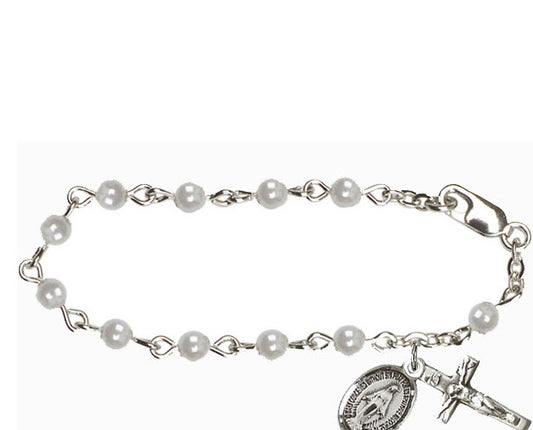 4mm Sterling Silver Faux Pearl  Rosary Bracelet
