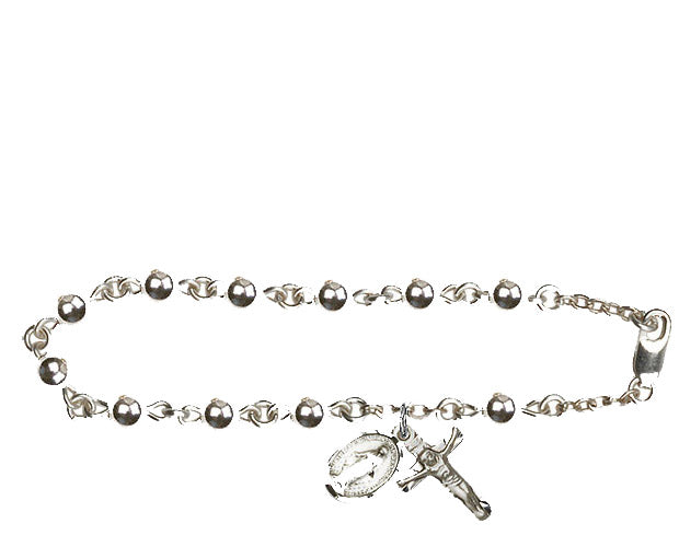 6mm Sterling Silver Round Rosary Bracelet