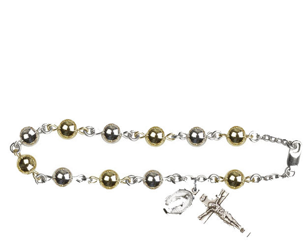 7mm Sterling Silver Round Rosary Bracelet
