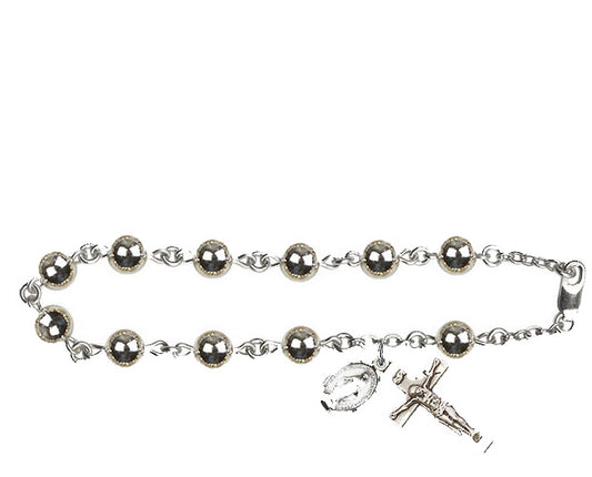 7mm Sterling Silver Round  Rosary Bracelet