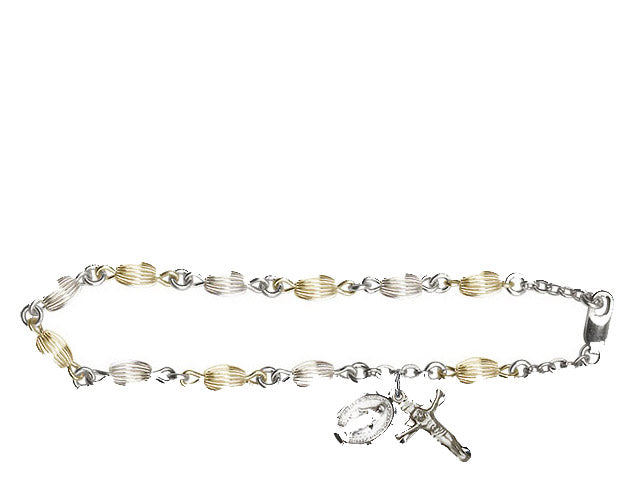 5x7mm Sterling Silver Corregated Rosary Bracelet