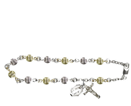 5mm Sterling Silver Corregated  Rosary Bracelet