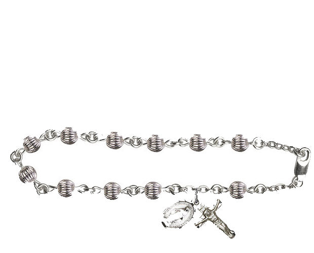 5mm Sterling Silver Corregated Rosary Bracelet