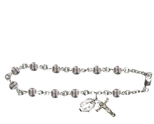 5mm Sterling Silver Corregated  Rosary Bracelet