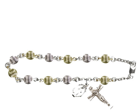 6mm Sterling Silver Corregated  Rosary Bracelet