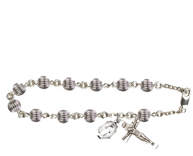 6mm Sterling Silver Corregated Rosary Bracelet