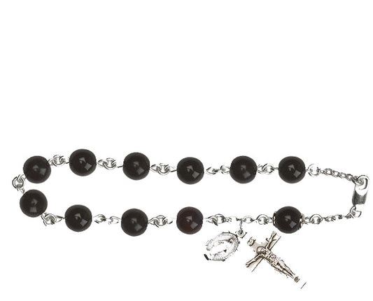 8mm Black Capped Our Father  Rosary Bracelet