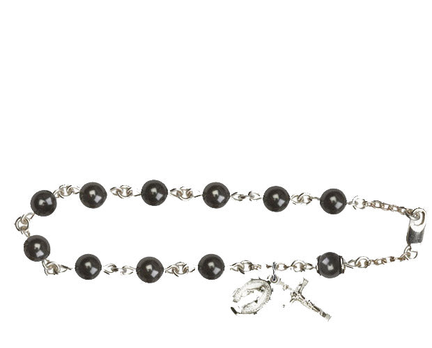 6mm Black Pearl Over Swarovski Rosary Bracelet