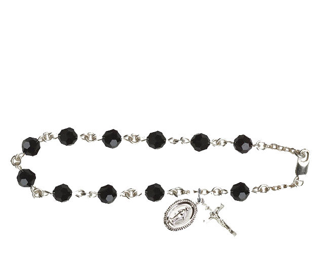 6mm Jet Swarovski Rosary Bracelet