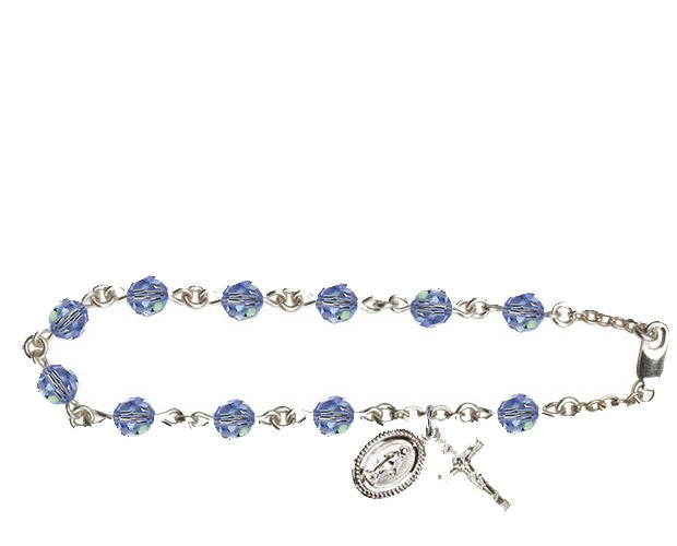 6mm Light Sapphire Swarovski Rosary Bracelet