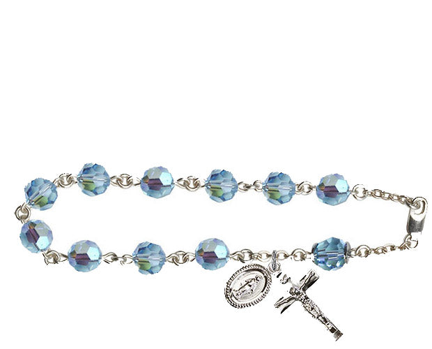 8mm Aqua Swarovski, Capped Our Father Aurora Bore