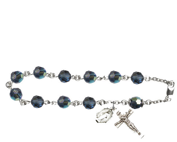 8mm Montana Blue Swarovski, Capped Our Father Aur